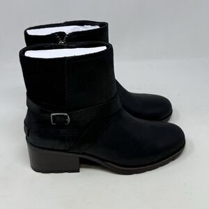 Sorel Cate Buckle Boots Womens 9 Black Leather Waterproof Side Zip Block Heel